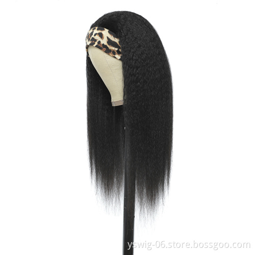Top Selling New Arrival Human Hair Kinky Straight Headband Wigs Cheap Machine Made Non Lace Wig on Sale